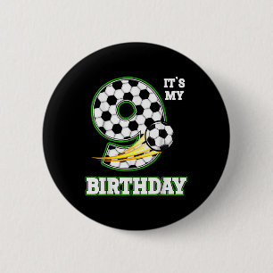 Geburtstagsjungen-Shirts 9 Fußball Es ist mein 9. Button