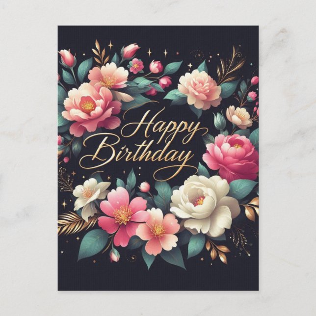Geburtstagskarte - Blumendesign Postkarte (Vorderseite)