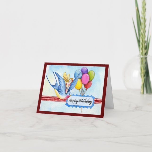 Geburtstagskarte "Fairy on Bird" Karte (Vorderseite)
