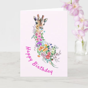Geburtstagskarte Farbige Blume Bouquet Giraffe Karte
