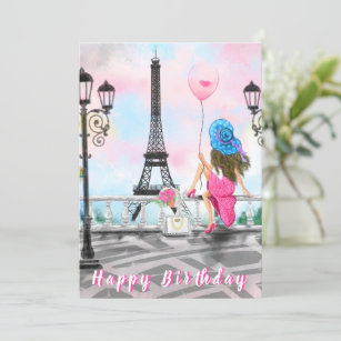 Geburtstagskarte Frau mit rosa Ballon in Paris