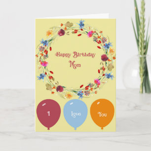 Geburtstagskarte für Mama Wreath & Balloons Karte