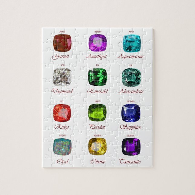 Geburtstagskarte, Gemstones Diagramm, 12 Monate (Vertikal)