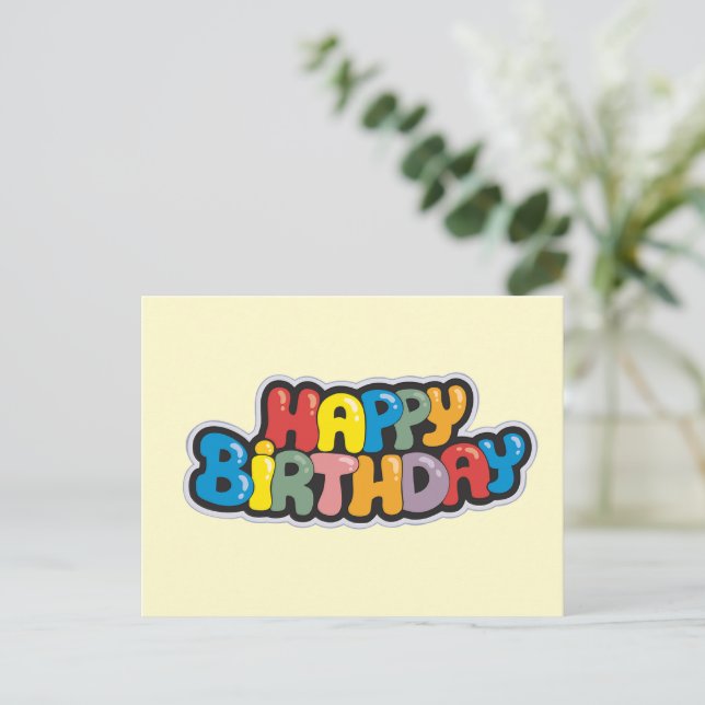 Geburtstagskarte mit farbigem Text Postkarte (Stehend Vorderseite)