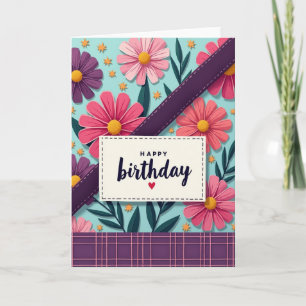 Geburtstagskarte mit gestickten Blumen Karte