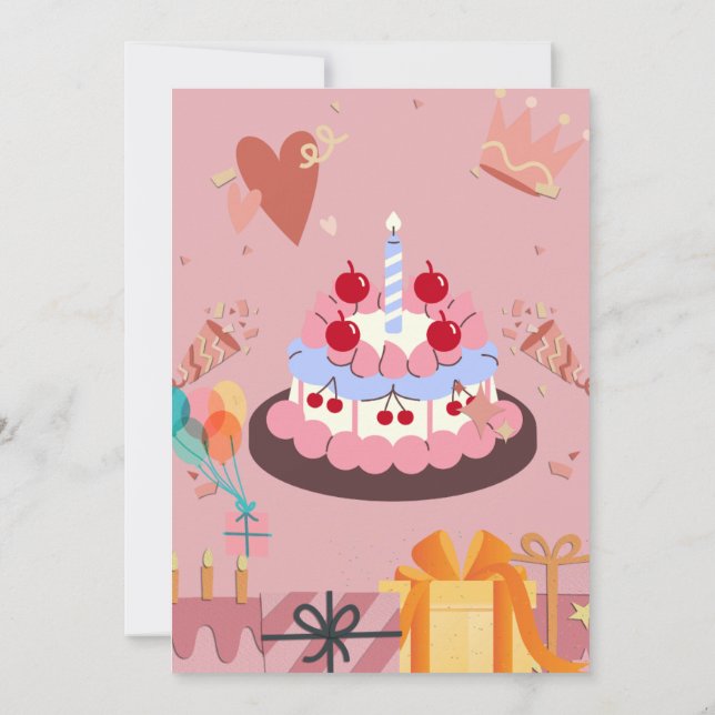 Geburtstagskarte mit Kuchen & Geschenken - Elegant Einladung (Rückseite)