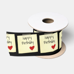 Geburtstagskarte Pos-it-Note mit rotem Doodle-Herz Satinband