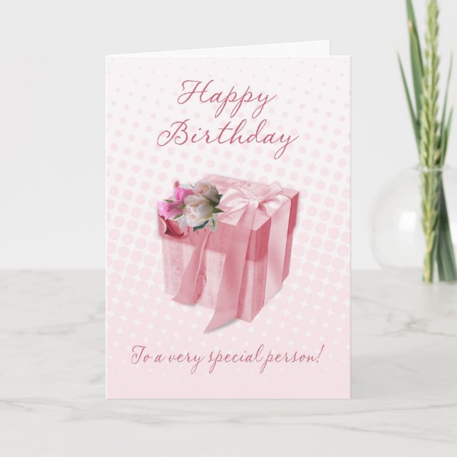 Geburtstagskarte - rosa Geschenkboxen - ganz beson Karte (Vorderseite)