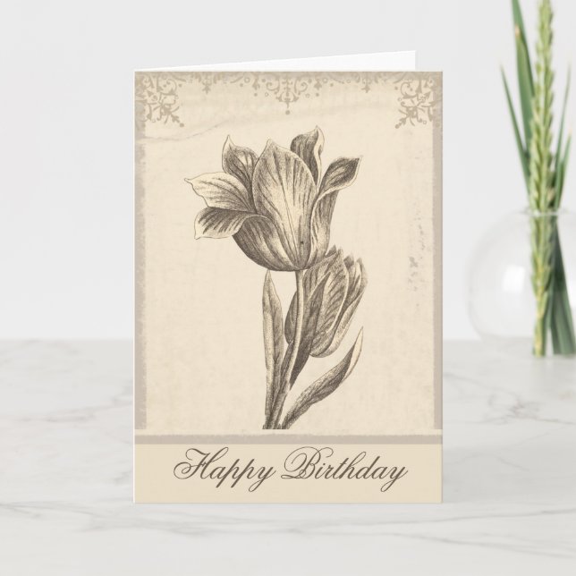 Geburtstagskarte Vintage Tulpe elegante Grußkarte Karte (Vorderseite)