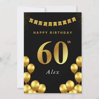 Geburtstagskarte zum 60. Schwarze und goldene Ball Karte