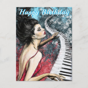Geburtstagskarten Klaviermusik Lady in Red Postkarte