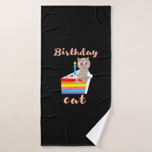 Geburtstagskatze - Kawaii, graue Katze Geburtstag Badehandtuch