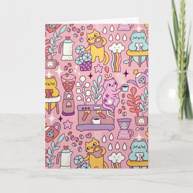 Geburtstagskatzen auf rosa karte (Vorderseite)