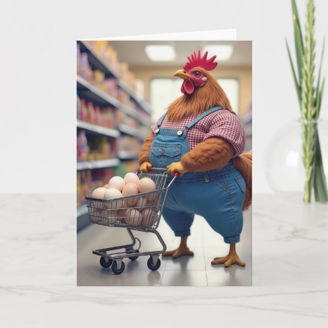 Geburtstagskind mit Eiern im Einkaufswagen Karte (Vorderseite)
