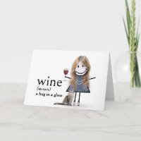 Geburtstagskind mit Wein und Katze Strichmännchen