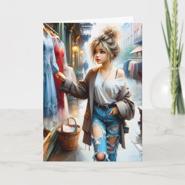 Geburtstagskindergeschäft in der großen Stadt Karte (Vorderseite)