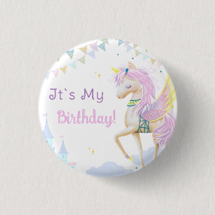 Geburtstagsknöpfe mit einem bezaubernden Einhorn. Button