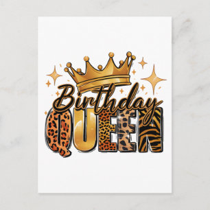 Geburtstagskönigin mit goldener Krone Leopard Postkarte