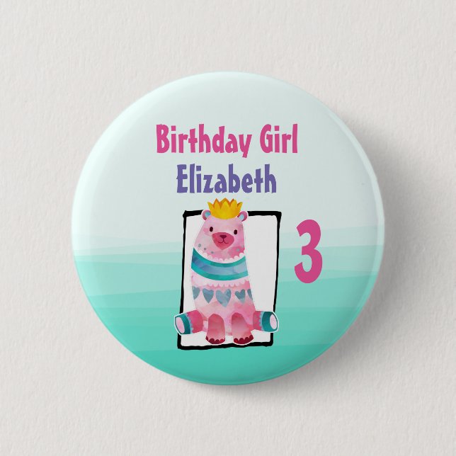 Geburtstagskranz mit Wasserfarbenbär Button (Vorderseite)