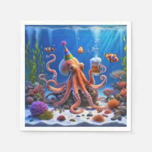Geburtstagsktopus mit Bier Serviette