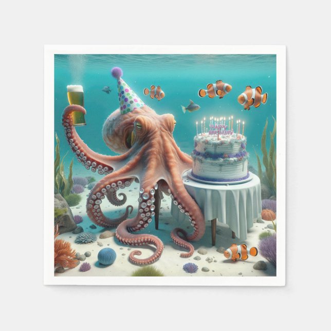 Geburtstagsktopus mit Bier Serviette (Vorderseite)