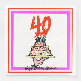 Geburtstagskuchen auf Feuer mit 40 Kerzen Serviette