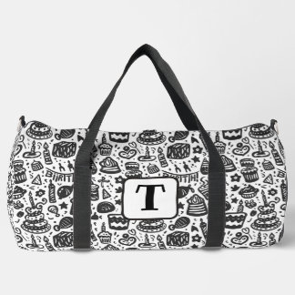 Geburtstagskuchen Doodle, schwarz-weiß Muster 1 Duffle Bag