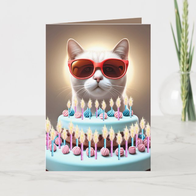 Geburtstagskuchen mit Katze und Sonnenbrille Karte (Vorderseite)