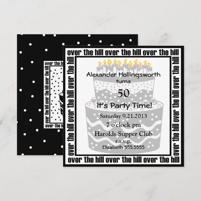 Geburtstagskuchen über dem Hill-Party Einladung (Vorne/Hinten)