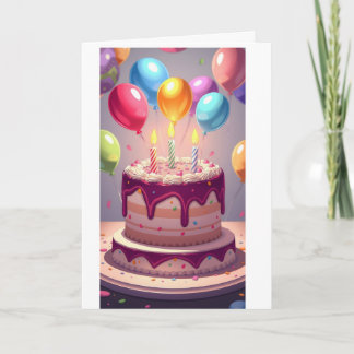 Geburtstagskuchen und Luftballons  Karte