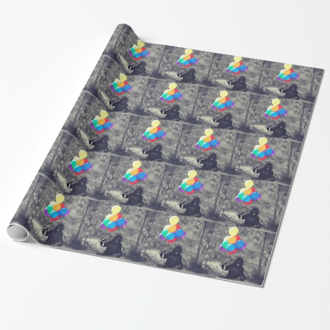 Geburtstagsluftballonaffe Geschenkpapier (Ungerollt)