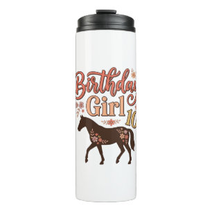 Geburtstagsmädchen 10 Pferde Floral Vektor Design_ Thermosbecher