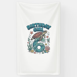 Geburtstagsmädchen 6 Meeresschildkröte Vintage-Par Banner
