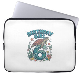Geburtstagsmädchen 6 Meeresschildkröte Vintage-Par Laptopschutzhülle