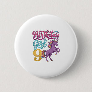 Geburtstagsmädchen 9 Einhorn Vintage Gravur Design Button