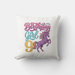 Geburtstagsmädchen 9 Einhorn Vintage Gravur Design Kissen