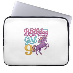 Geburtstagsmädchen 9 Einhorn Vintage Gravur Design Laptopschutzhülle