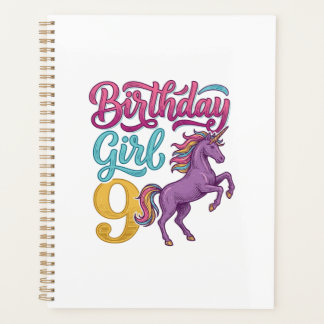 Geburtstagsmädchen 9 Einhorn Vintage Gravur Design Planer