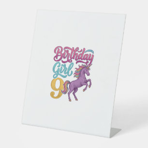 Geburtstagsmädchen 9 Einhorn Vintage Gravur Design Sockelschild