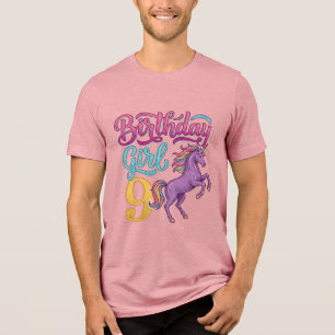 Geburtstagsmädchen 9 Einhorn Vintage Gravur Design Tri-Blend Shirt