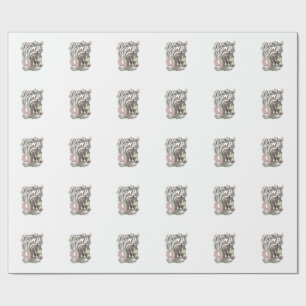 Geburtstagsmädchen 9 Pferd Floral Vintage Gravur D Geschenkpapier