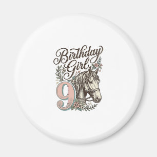 Geburtstagsmädchen 9 Pferd Floral Vintage Gravur D Magnet