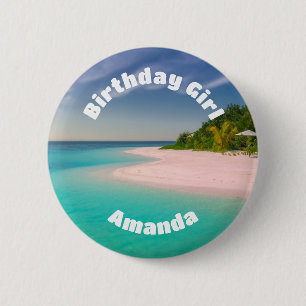 Geburtstagsmädchen Aquamarin Ozean Tropischer Stra Button