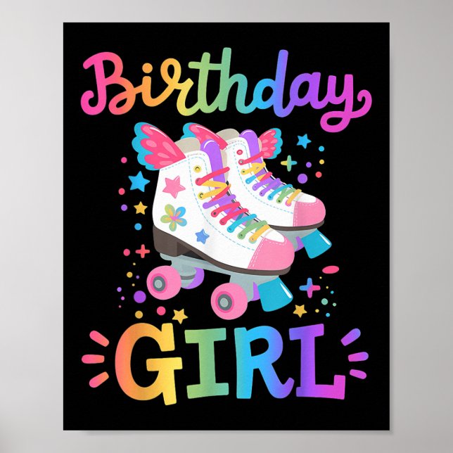 Geburtstagsmädchen Rollschuhe Rollschuhläufer Kind Poster (Vorne)
