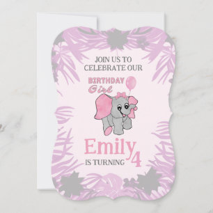 Geburtstagsmädchen Rosa Baby Elefant   Einladung