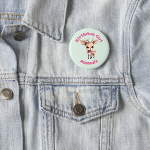 Geburtstagsmädchen Süßes Babyreh Cartoon-Illustrat Button