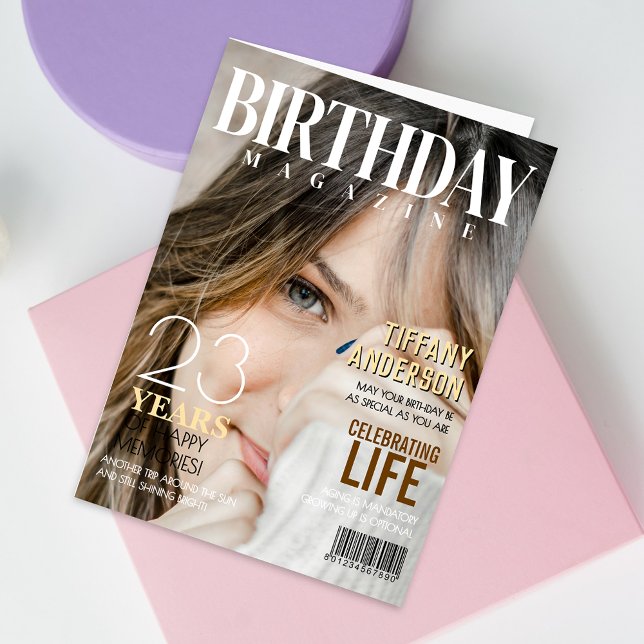 Geburtstagsmagazin Cover Foto Karte (Make birthdays unforgettable with this photo magazine card, personalized, stylish, and frame-worthy!)