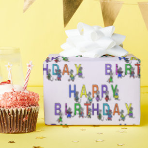 Geburtstagsmäuse auf Lila Geschenkpapier