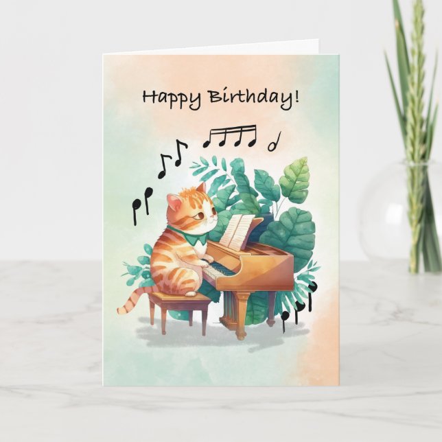Geburtstagsmusikkatze Klavier spielen Karte (Vorderseite)