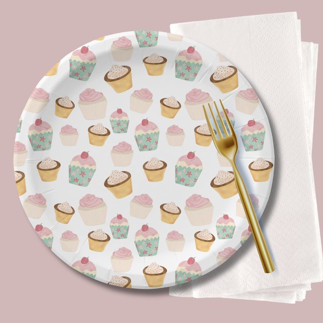 Geburtstagsmuster für Cupcakes Pappteller (Cupcake paper plates)